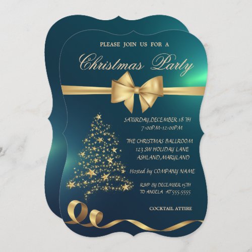 Elegant Christmas TreeBowGreen Christmas Party Invitation