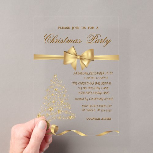 Elegant Christmas Tree ,Bow,Red,Christmas Party Acrylic Invitations