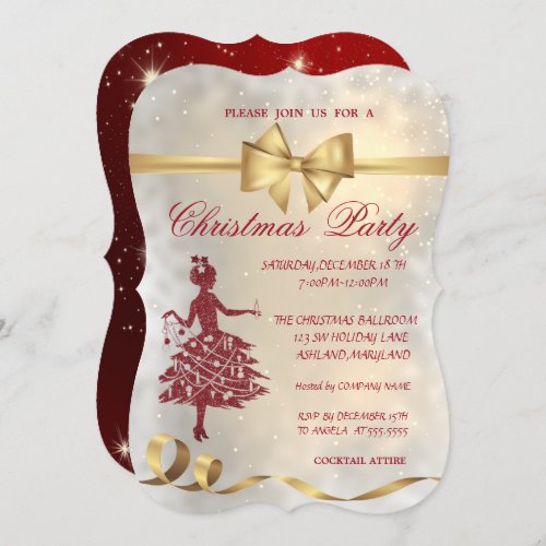 Elegant Christmas Tree BowRedChristmas Party Invitation