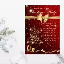 Elegant Christmas Tree ,Bow,Red,Christmas Party Invitation