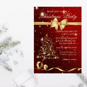 Elegant Christmas Tree ,Bow,Red,Christmas Party Invitation