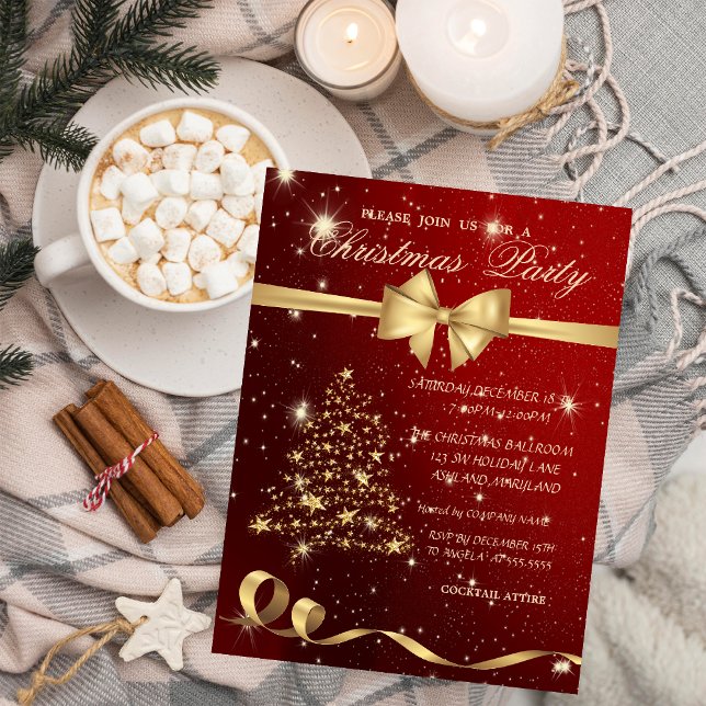 Elegant Christmas Tree ,Bow,Red,Christmas Party Invitation (Creator Uploaded)