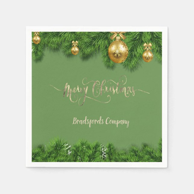 Elegant Christmas Tree Branches, Balls Napkins (Front)