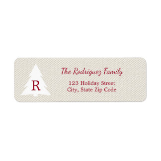 Elegant Christmas Tree Burgundy Monogram on Beige Label