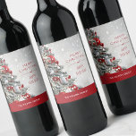 Elegant Christmas Tree Business Gift Wine Label<br><div class="desc">A beautiful red,  white and silver decorated Christmas tree,  your holiday Christmas greeting and company name in chic lettering personalize these wine bottle labels to serve at your holiday party or to give as gifts or party favors for clients,  employees and corporate gifts. MATCHING items in our collection.</div>