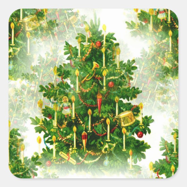 Elegant Christmas Tree Candle lights  Square Sticker (Front)