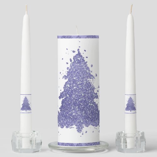 Elegant Christmas Tree  Charming Lavender Purple Unity Candle Set