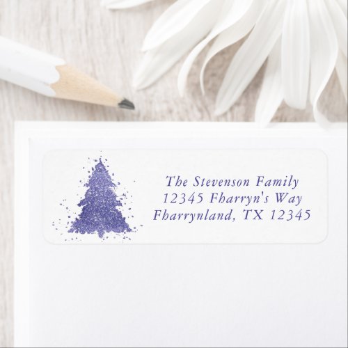 Elegant Christmas Tree  Charming Purple Address Label