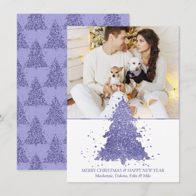 Elegant Christmas Tree | Charming Purple Photo Holiday Card (Front/Back)