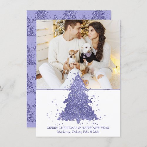 Elegant Christmas Tree  Charming Purple Photo Holiday Card
