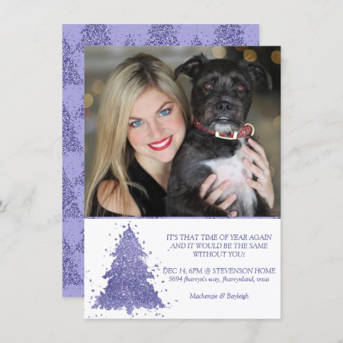 Elegant Christmas Tree  Charming Purple Photo Holiday Card