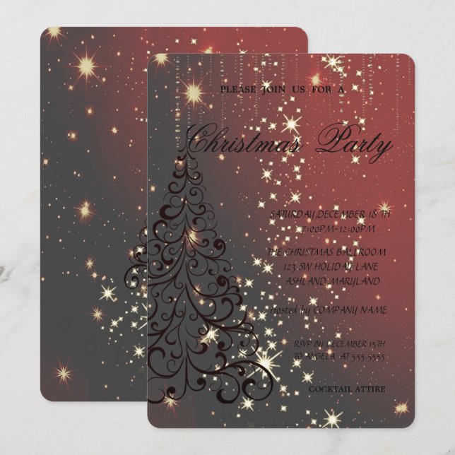 Elegant Christmas Tree,Christmas Party Invitation (Front/Back)