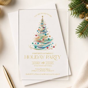 Elegant Christmas Tree Corporate Holiday Party Acrylic Invitations