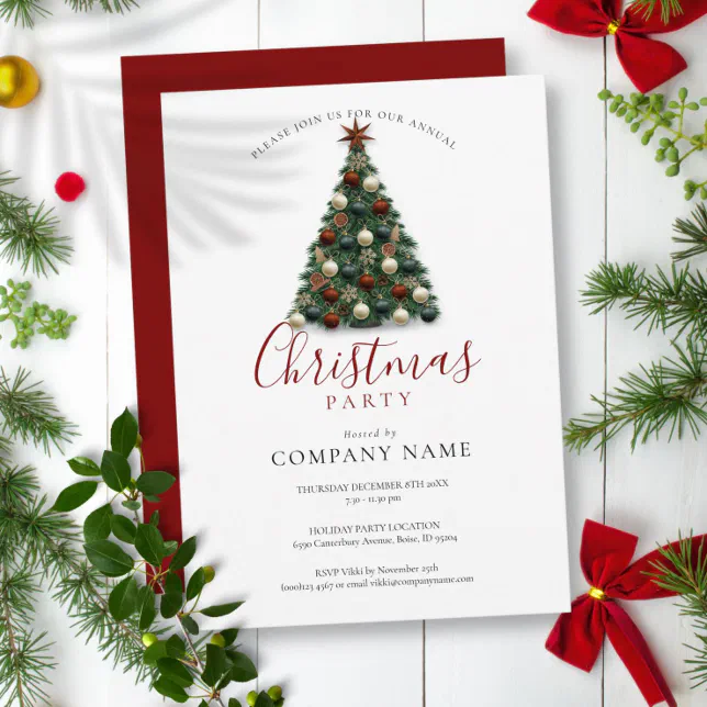 Elegant Christmas Tree Corporate Holiday Party Invitation 