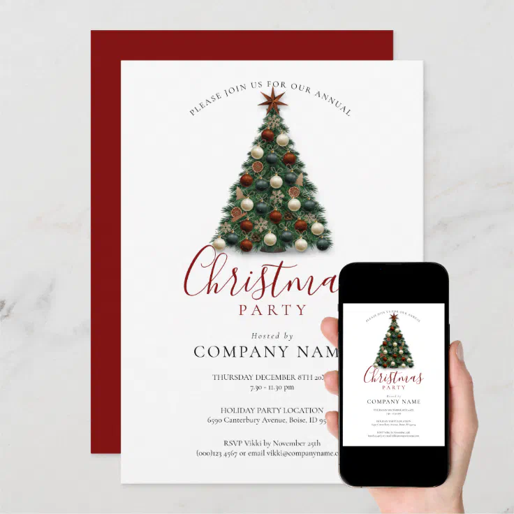 Elegant Christmas Tree Corporate Holiday Party Invitation | Zazzle