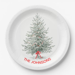 Elegant Christmas Tree & Custom Name Paper Plates