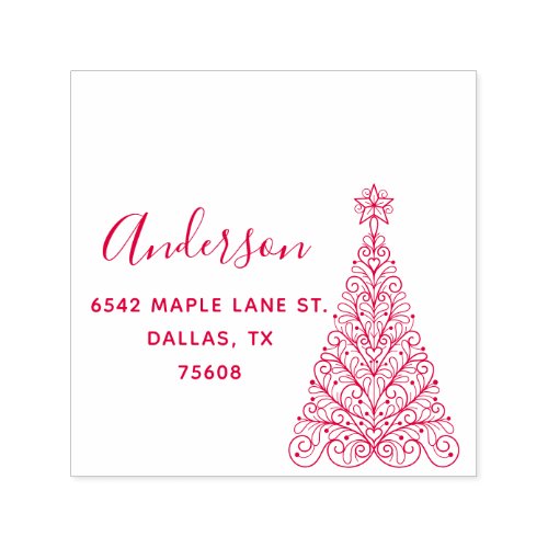 Elegant Christmas Tree Custom Name Return Address  Self_inking Stamp