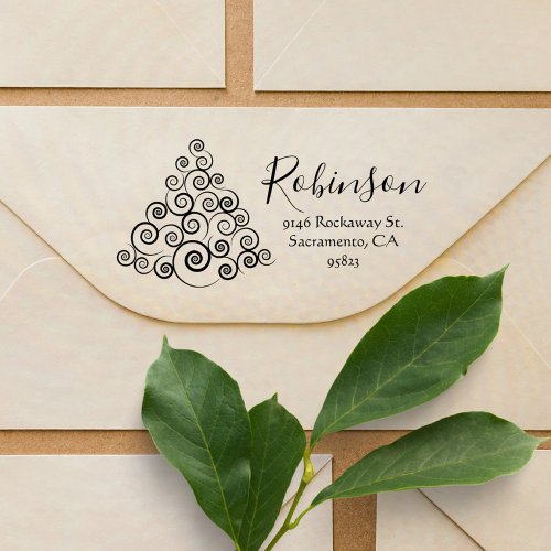 Elegant Christmas Tree Custom Name Return Address Self_inking Stamp