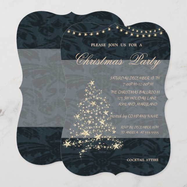 Elegant Christmas Tree,Damask,Christmas Party Invitation (Front/Back)