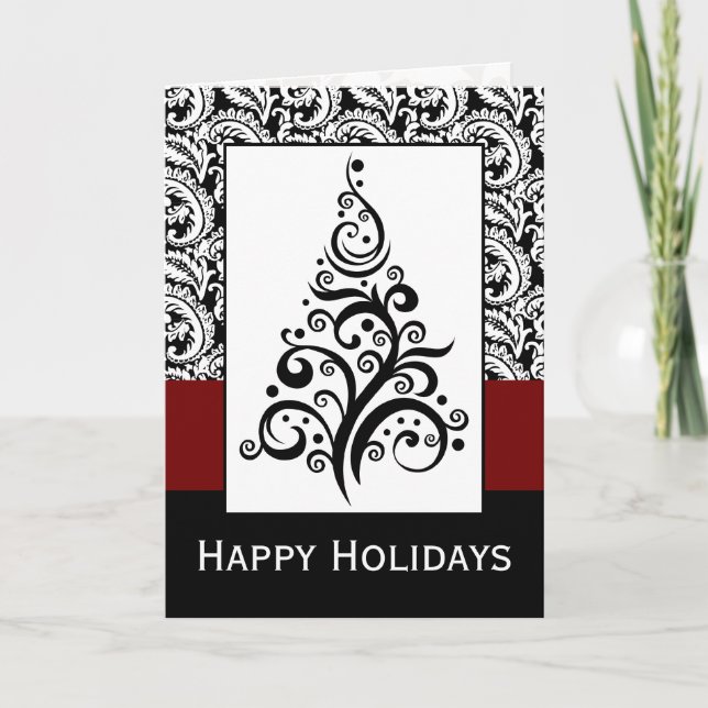 elegant christmas tree damask Holiday Cards (Front)