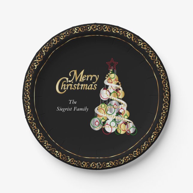 Elegant Christmas Tree Design Paper Plates (Front)