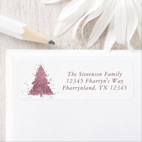 Elegant Christmas Tree  Dusty Mauve Pink Address Label