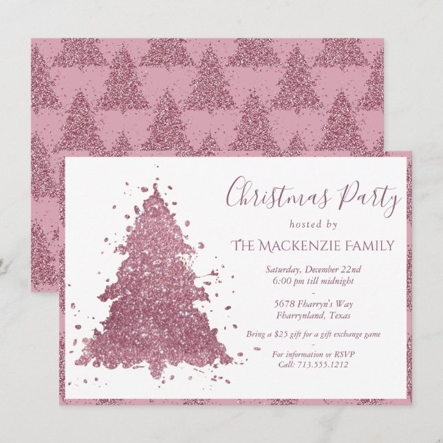 Elegant Christmas Tree | Dusty Mauve Pink Party Holiday Card (Front/Back)