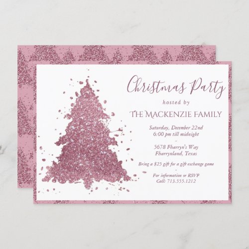 Elegant Christmas Tree  Dusty Mauve Pink Party Holiday Card