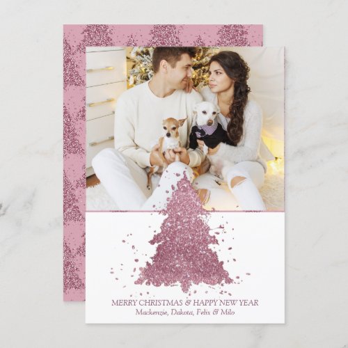 Elegant Christmas Tree  Dusty Mauve Pink Photo Holiday Card