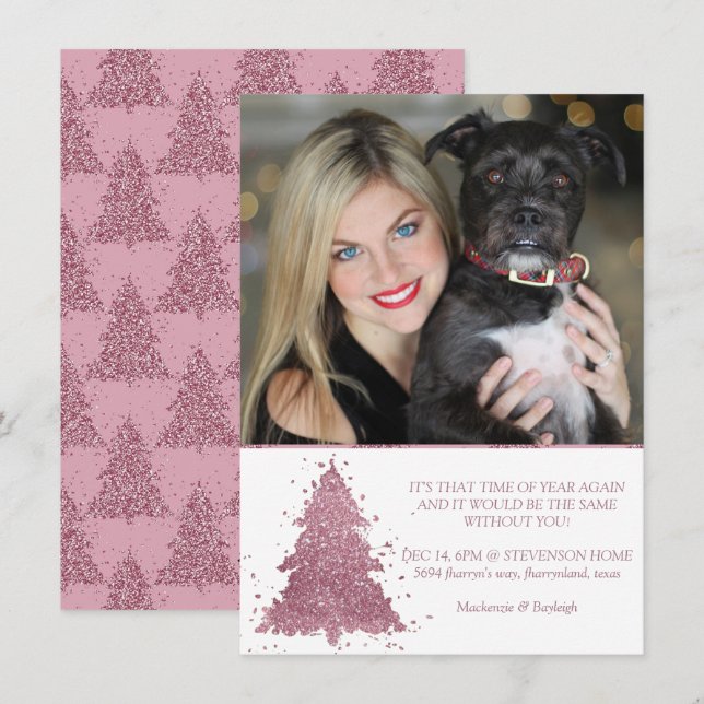 Elegant Christmas Tree | Dusty Mauve Pink Photo Holiday Card (Front/Back)