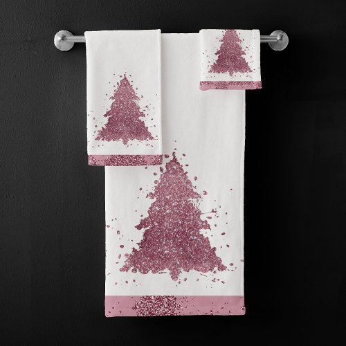 Elegant Christmas Tree  Dusty Mauve Pink Splatter Bath Towel Set