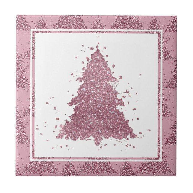 Elegant Christmas Tree | Dusty Mauve Pink Splatter Ceramic Tile (Front)
