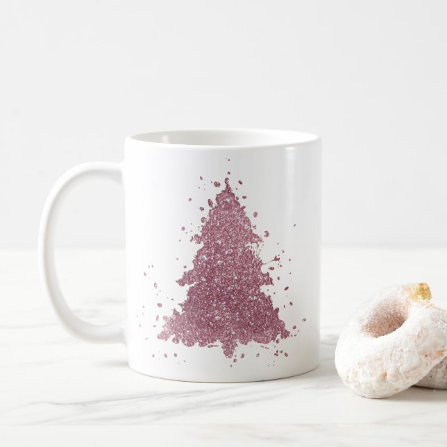 Elegant Christmas Tree | Dusty Mauve Pink Splatter Coffee Mug (With Donut)