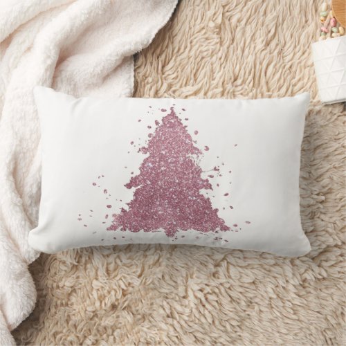 Elegant Christmas Tree  Dusty Mauve Pink Splatter Lumbar Pillow