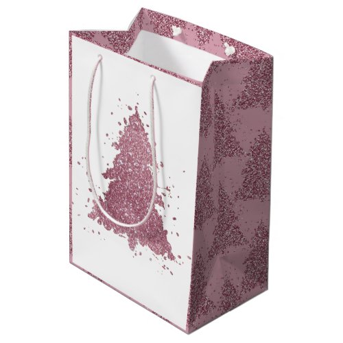 Elegant Christmas Tree  Dusty Mauve Pink Splatter Medium Gift Bag