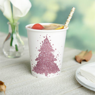 Elegant Christmas Tree Dusty Mauve Pink Splatter Paper Cups