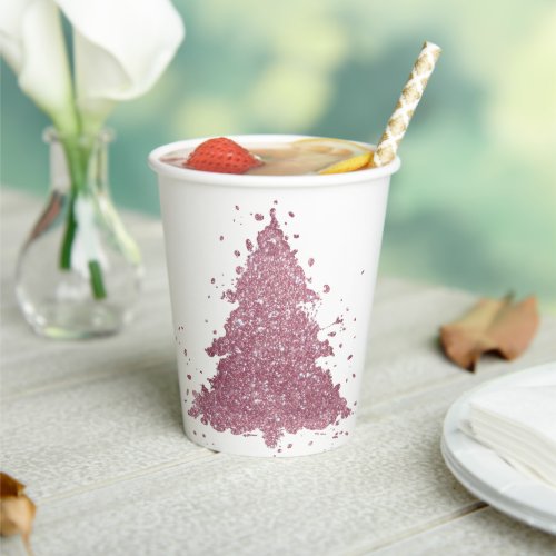 Elegant Christmas Tree  Dusty Mauve Pink Splatter Paper Cups