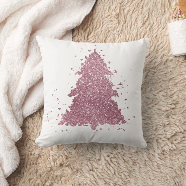 Elegant Christmas Tree | Dusty Mauve Pink Splatter Throw Pillow (Blanket)