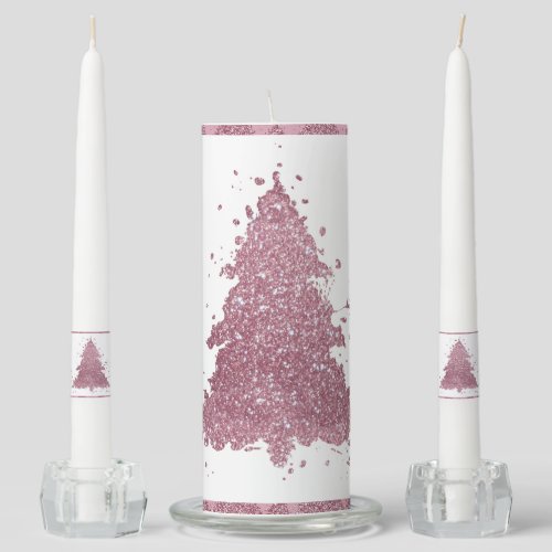 Elegant Christmas Tree  Dusty Mauve Pink Splatter Unity Candle Set