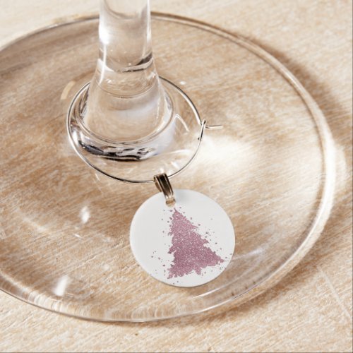 Elegant Christmas Tree  Dusty Mauve Pink Splatter Wine Charm