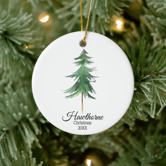 Elegant Christmas Tree Family Name + Custom Photo Ceramic Ornament (Tree)