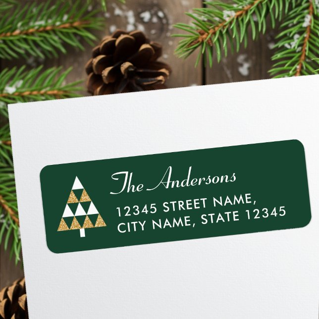 Elegant Christmas Tree Forest Green Return Address Label (Creator Uploaded)