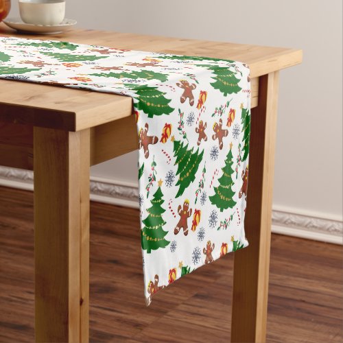 Elegant Christmas tree ginger bread  snowflakes Short Table Runner