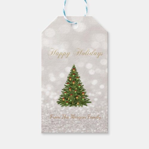 ElegantChristmas Tree Glitter Bokeh Gift Tags