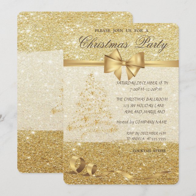 Elegant Christmas Tree,Glittery ,Christmas Party Invitation (Front/Back)