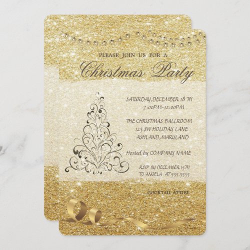 Elegant Christmas TreeGlittery Christmas Party Invitation