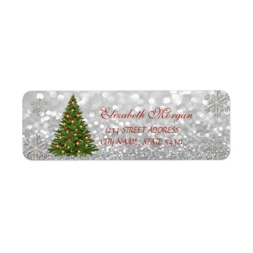Elegant Christmas Tree Glittery Snowflakes Label