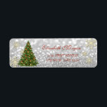 Elegant Christmas Tree  Glittery Snowflakes Label<br><div class="desc">Elegant snowflakes and christmas tree  on glittery bokeh background.An elegant and sophisticated design.Select the costume button to change the font style, colour and size.</div>