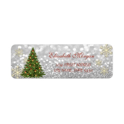 Elegant Christmas Tree  Glittery Snowflakes Label