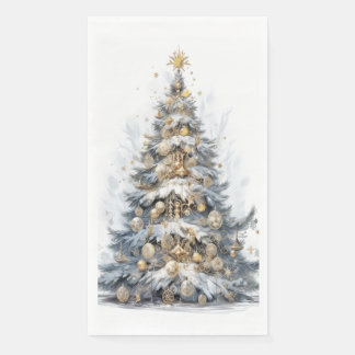 Elegant Christmas Tree Gold Ornaments Snow Paper Guest Towels